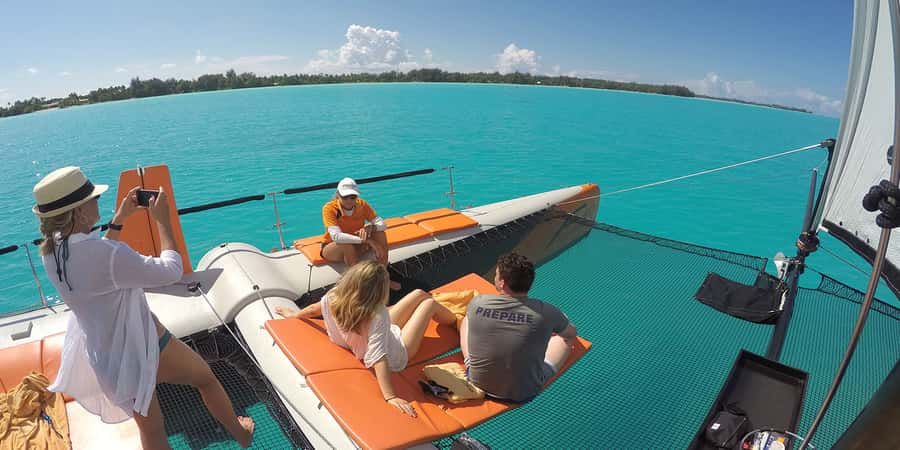 Bora Bora: Sunset Catamaran Cruise with Snacks and Drinks - What the small catamaran feels like