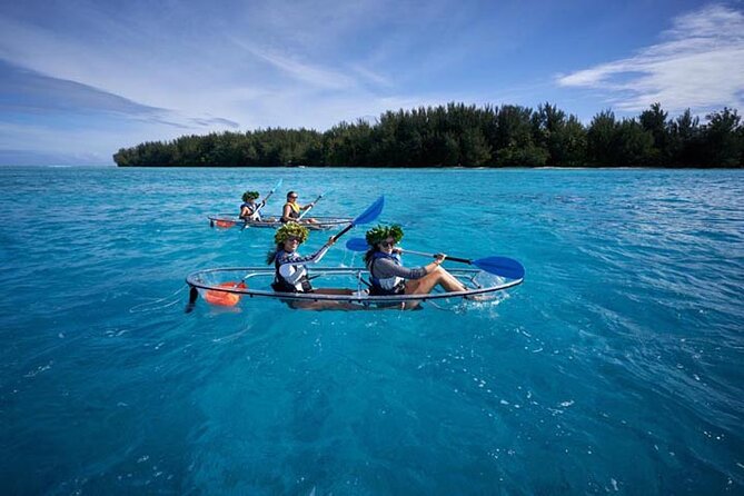 Eco guided excursion to the lagoon of Moorea in transparent kayak 1/2 day morning - The motu and sandbank break