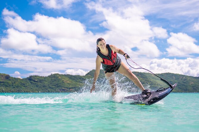 Private Jetboard Lessons with Instructor in Bora Bora - Riding a JetSurf board beneath Mount Otemanu