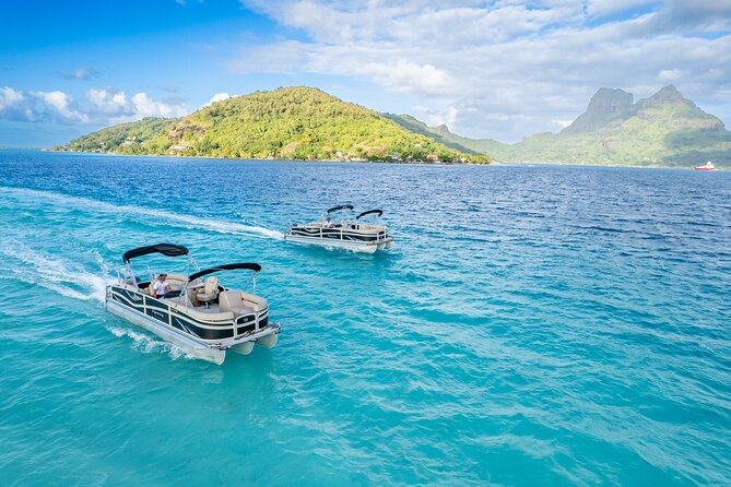 Toa Boat Bora Bora Private Lagoon tour On Majestic Pontoon Boat - Drinks, fruit, and the package details
