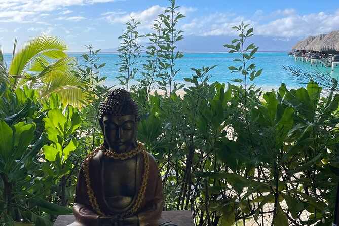 Yoga at sunrise at Sofitel Moorea, overlooking Tahiti - Sand, sky, and Tahiti at 7:15 am